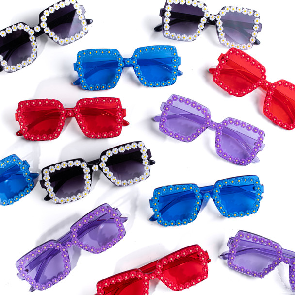 Bright Rectangular Flower Rimless Sunglasses PrePack (12 pieces per pack) - 4652