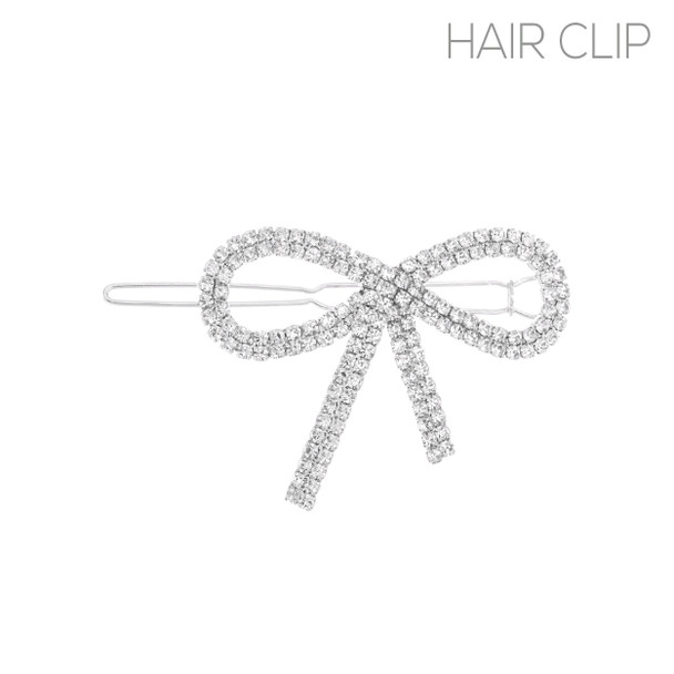 Gold Bow Rhinestone Hair Pin - 72063CR-S