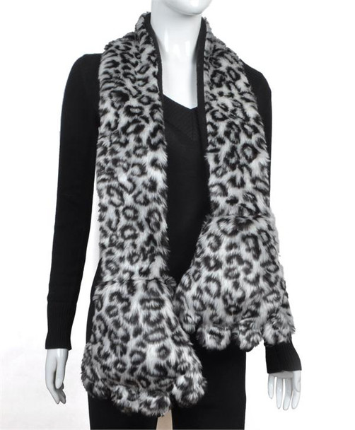 Animal Faux Fur Scarf With Paw AHP1050