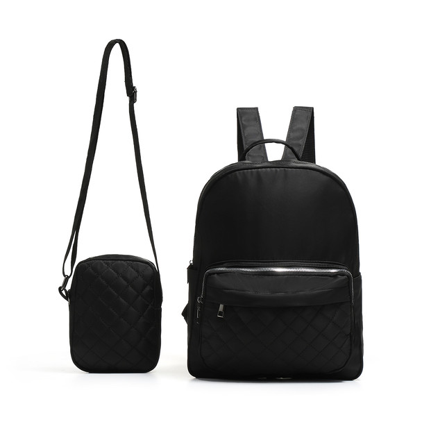 2 Pc Quilted Commuter Backpack & Crossbody Set-LBP1401-BK