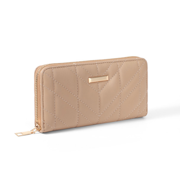 Ladies Chervon Quilt Zip Around Wallet - LWBG1208