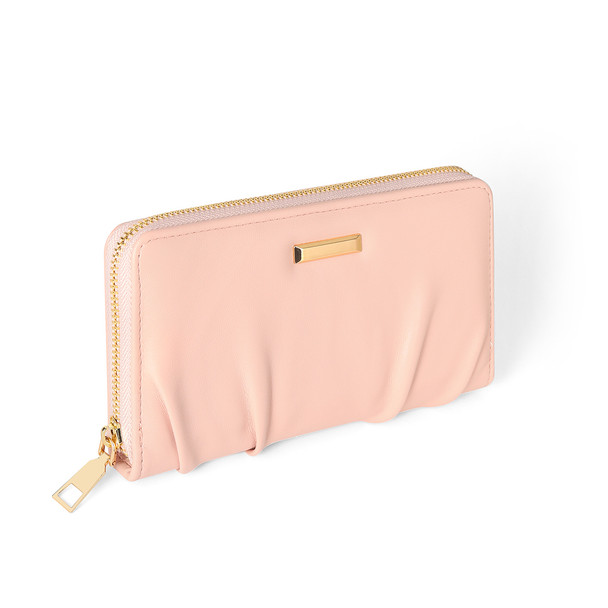 Pastel Ruched PU Leather Zip Wallet- LWBG1212