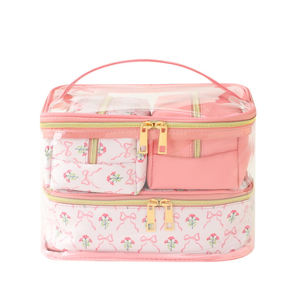 4pc Bows and Flowers Print Cosmetic Set - LNCTB2018-PK