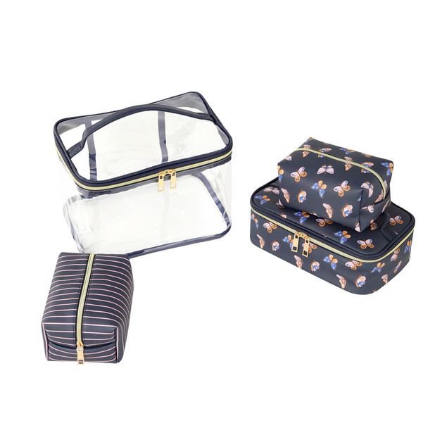 4pc Butterflies and Stripes Print Cosmetic Set - LNCTB2016-NV
