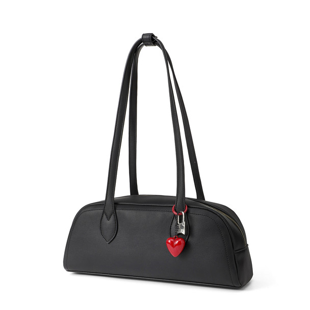Constance Shoulder Bag with Heart and Lock Charm -LCBG1494-BK Constance Shoulder Bag with Heart and Lock Charm -LCBG1494-BK