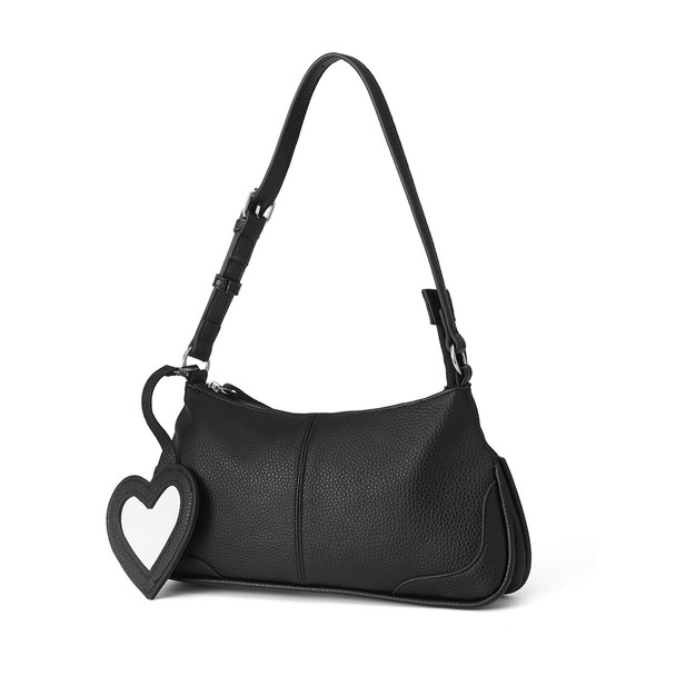 Sydnee Shoulder Bag with Heart Mirror Charm - LCBG1487-BK Sydnee Shoulder Bag with Heart Mirror Charm - LCBG1487-BK