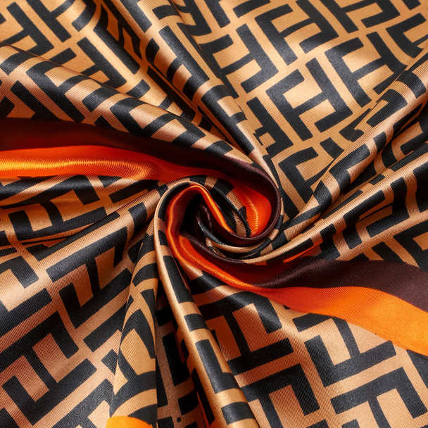 Satin Polyester Monogram Print Scarf - SFC1014-BR