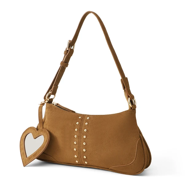 Sydnee Suede Shoulder Bag with Heart Mirror Charm -LCBG1505