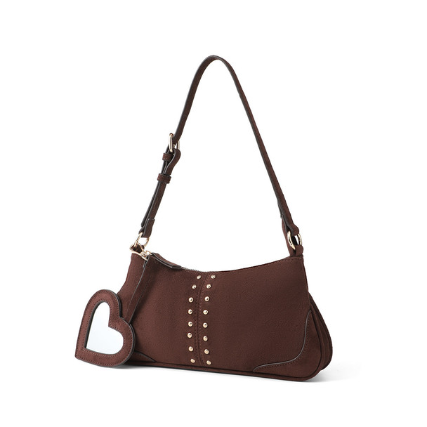 Sydnee Suede Shoulder Bag with Heart Mirror Charm -LCBG1505