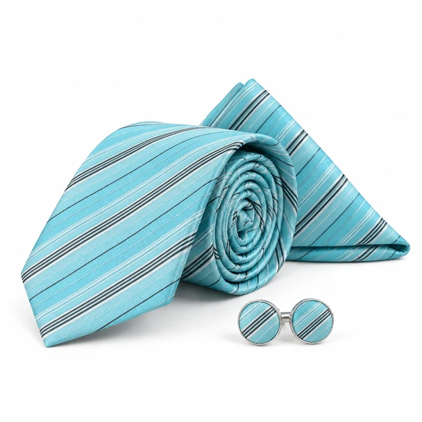 12pc Assorted Pack Poly Neat Woven Tie, Hanky and Matching Cufflinks Set - THCC/ASST