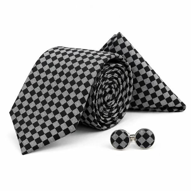 12pc Assorted Pack Poly Neat Woven Tie, Hanky and Matching Cufflinks Set - THCC/ASST