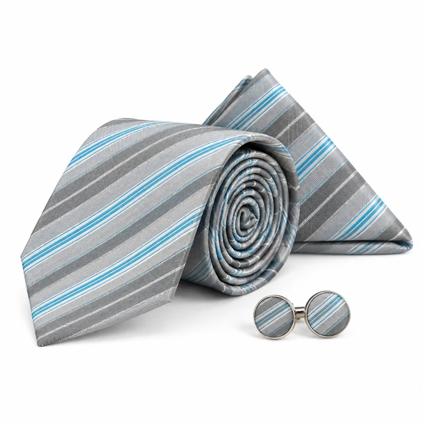 12pc Assorted Pack Poly Neat Woven Tie, Hanky and Matching Cufflinks Set - THCC/ASST