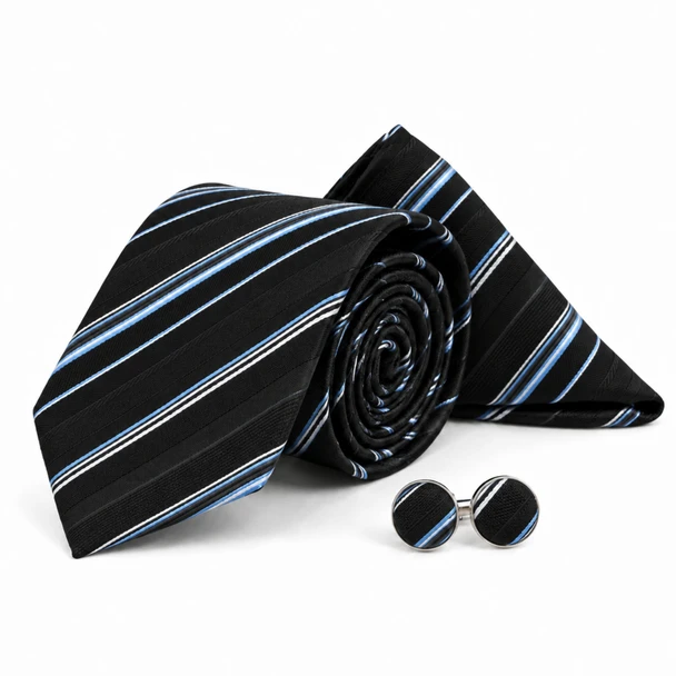 12pc Assorted Pack Poly Neat Woven Tie, Hanky and Matching Cufflinks Set - THCC/ASST
