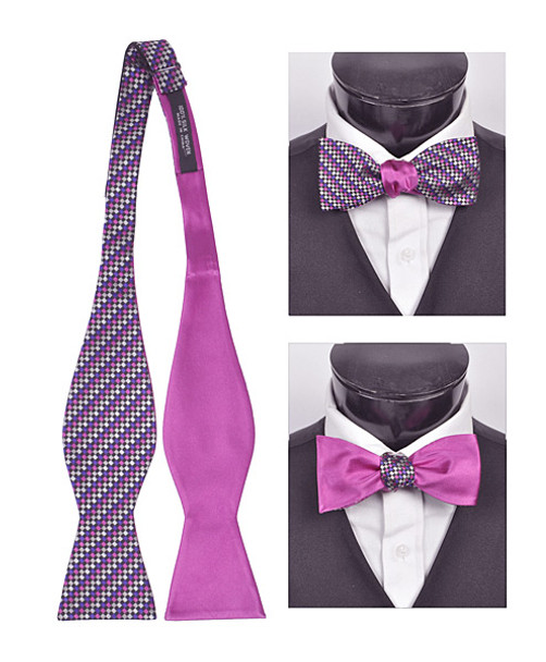 100% Silk Woven Freestyle and Reversible Bow Tie FRBS1070