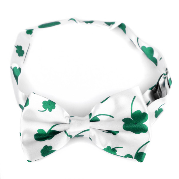 Men's Green Clover White Banded Bow Tie