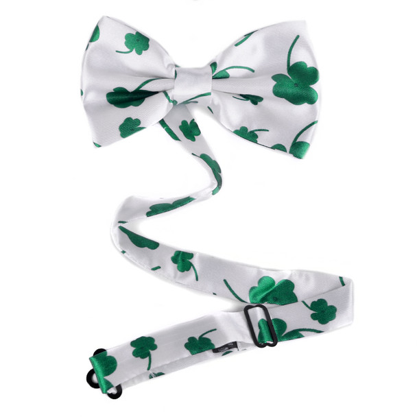 Men's Green Clover White Banded Bow Tie