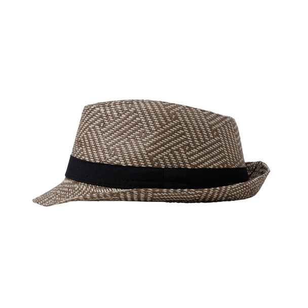 Boy's Spring/Summer Tan Straw Fedora Hats with Black/White Striped Band