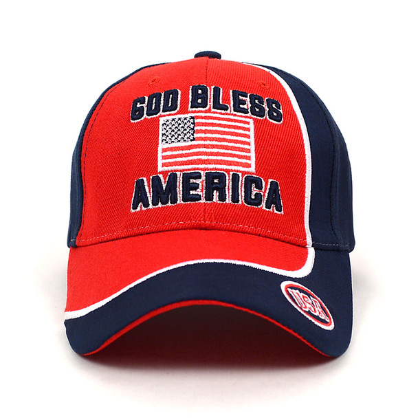 "God Bless America" Red & Navy 3D Embroidered Baseball Cap, Hat EBC10298