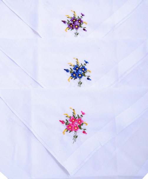 Ladies Embroidered Cotton Handkerchief 3pc Box Set WEH3601