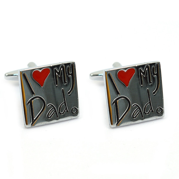 Silver-tone "I Love My Dad" Brass Novelty Cufflink