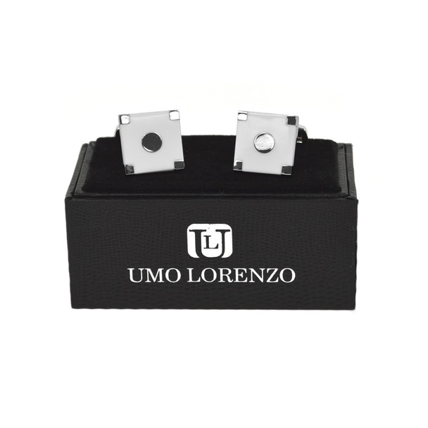 Silver Corner White Square Target Brass Cufflinks CL1435 Silver Corner White Square Target Brass Cufflinks CL1435