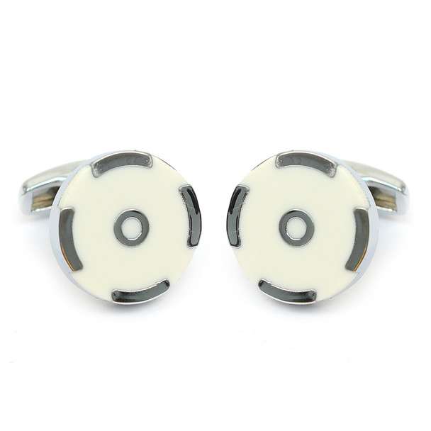 Four Silver Line White Target Round Brass Cufflinks