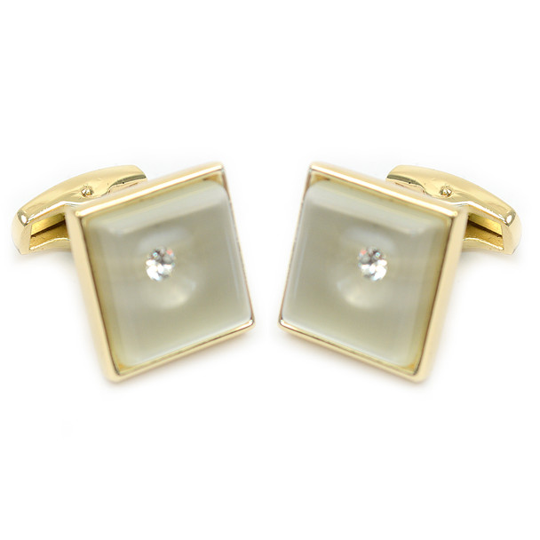 Gold-tone Crystal Black Stone Square Brass Cufflinks