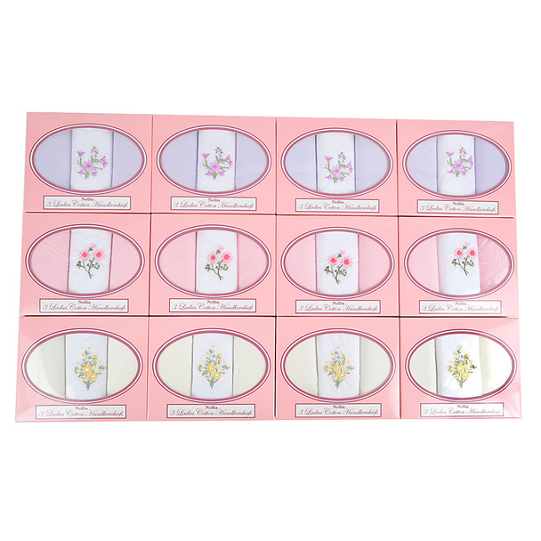 12pc Assorted Pack Women's Boxed Embroidered Cotton Handkerchiefs L12PKH 12pc Assorted Pack Women's Boxed Embroidered Cotton Handkerchiefs L12PKH