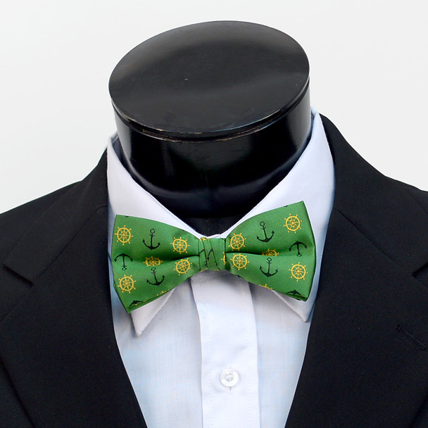 Men's Green Anchor Banded Bow Tie