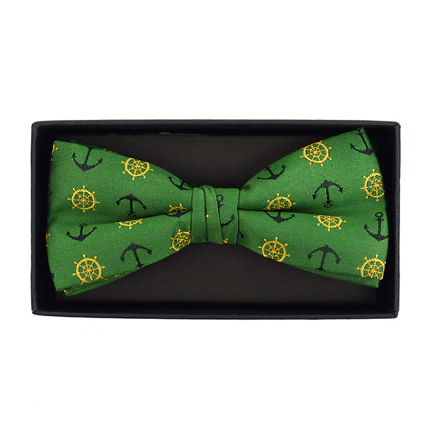 Men's Green Anchor Banded Bow Tie