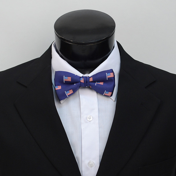 Men's Blue American Flag Banded Bow Tie (NFB10027)