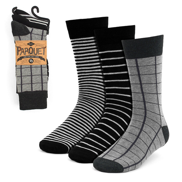 3pcs (3 Pairs) Men's Black Striped Fancy Dress Socks 3PKS-DRSY5