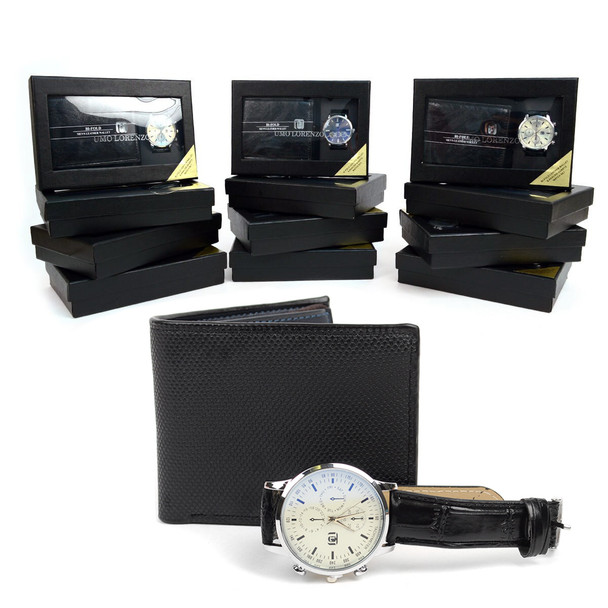 12pc Assorted Pack Black Watch & Wallet Sets WW2020BK