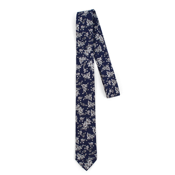 Floral Navy & White 2.5" Cotton Slim Tie - NVC17134