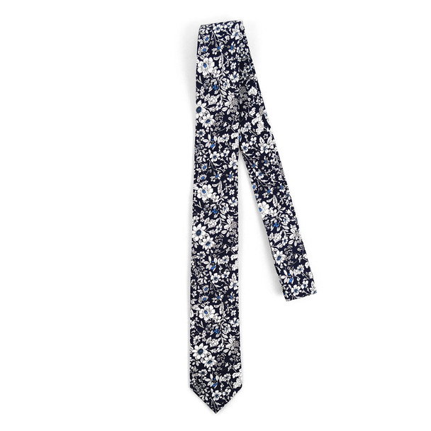 Floral Navy & White 2.5" Cotton Slim Tie - NVC17137