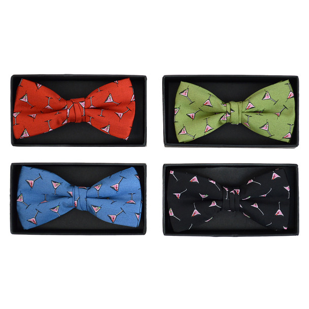 Men's Martini Glass Pattern Banded Bow Tie