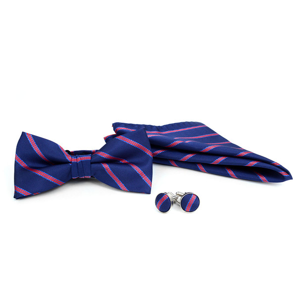 12pc Pack Assorted Men's Striped Bow Tie, Matching Hanky & Cufflinks BTHC1000STP