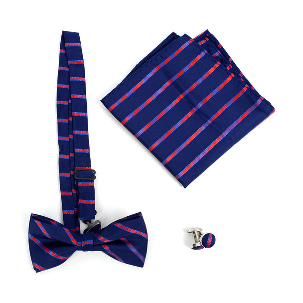 12pc Pack Assorted Men's Striped Bow Tie, Matching Hanky & Cufflinks BTHC1000STP