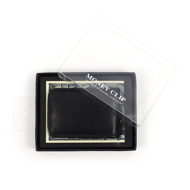 Black Leather Money Clip MC2096-BK