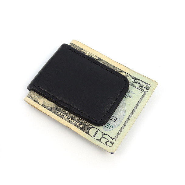 Black Leather Money Clip MC2096-BK