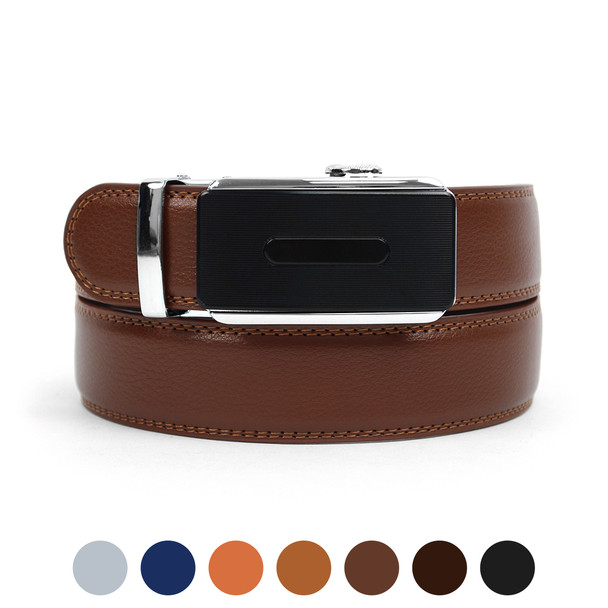 Men's Genuine Leather Sliding Buckle Ratchet Belt MGLBB29