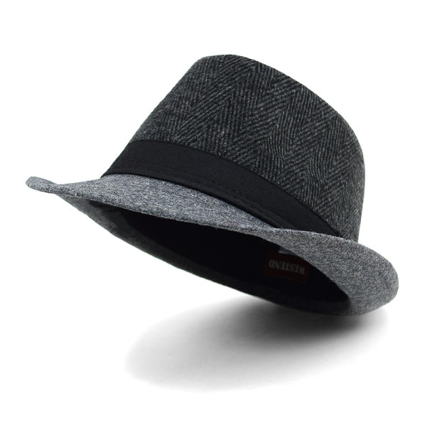 Fall/Winter Herringbone Fedora Hat with Grey Brim H171360-CHAR