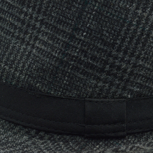 Fall/Winter Plaid Trilby Fedora Hat with Band Trim H171360-BLK