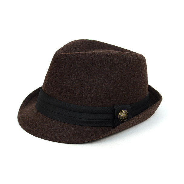 Fall/Winter Trilby Fedora Hat with Button Accent & Band Trim H171227