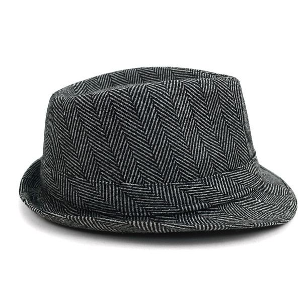 Fall/Winter Herringbone Trilby Fedora Hat with Band Trim H171388