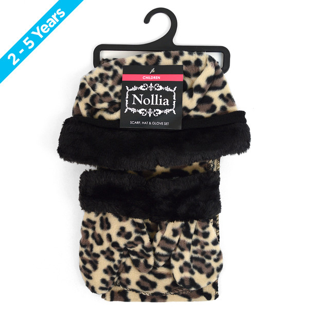 6pc Pack Toddler's (2-5 Years Old) Fleece Leopard Print with Fur Trim Winter Set WSET91CH