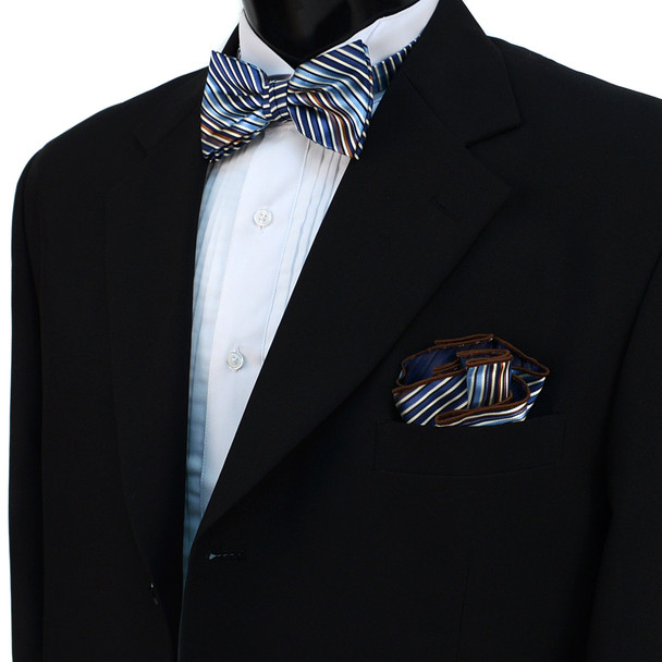 Striped Banded Bow Tie & Matching Hanky Pocket Round Set BTH170627