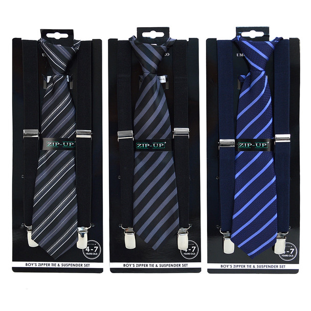 6pc Assorted Boy's (4~7 years) Zipper Tie  & Suspender Set - BSZT47