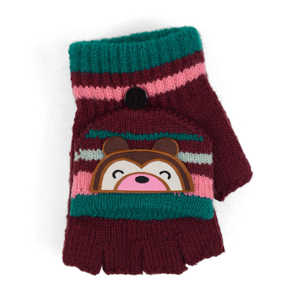 6pc Children's Knit Convertible Winter Mitten Gloves with Cute Bear Patch - 580KFG