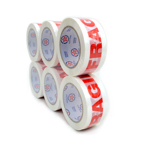 6pc Fragile Printing Packing Tape Commercial Grade-2" Wide -TPFC